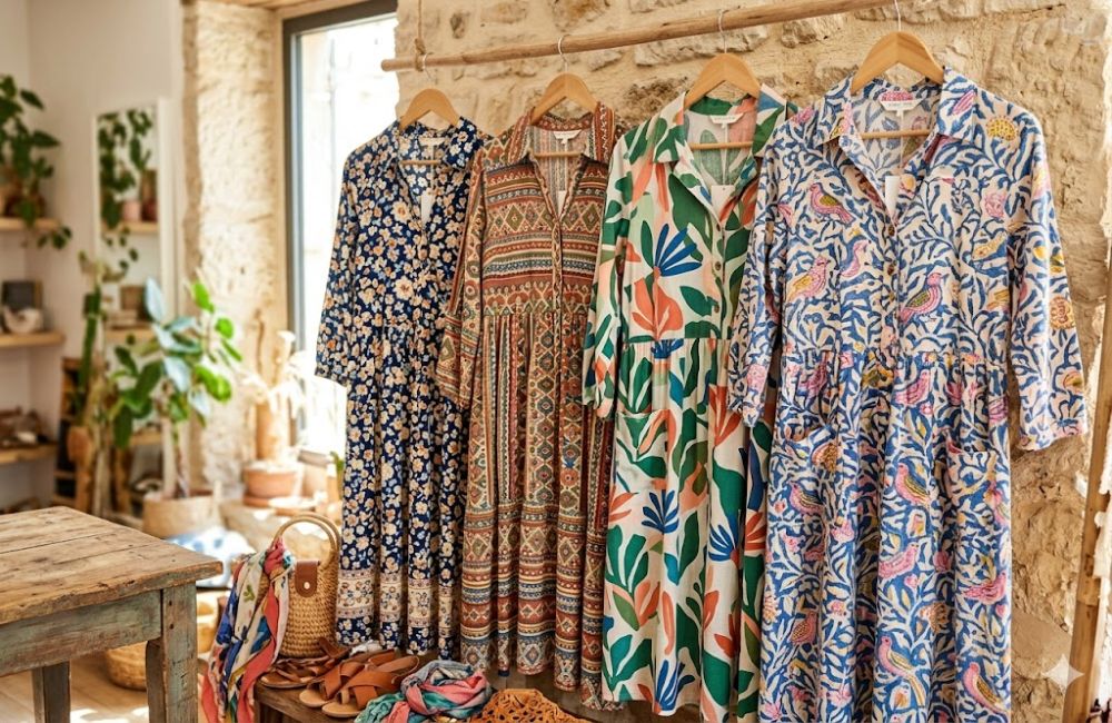 Printed casual dresses for women featuring fashionable winter outfits with stylish patterns and comfortable looks