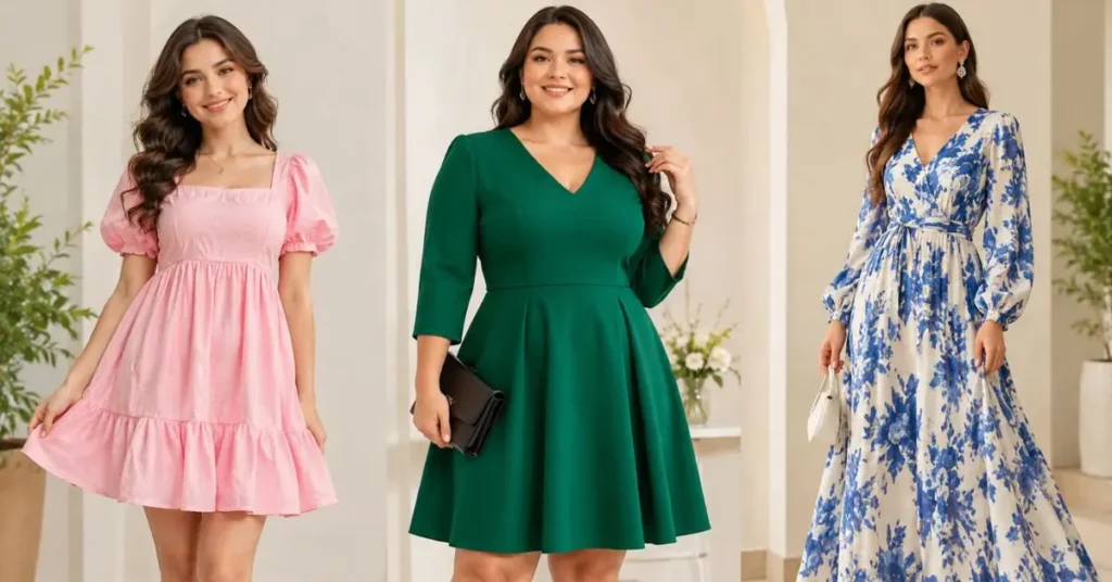 Cute dresses for different body types including petite, curvy, and tall women