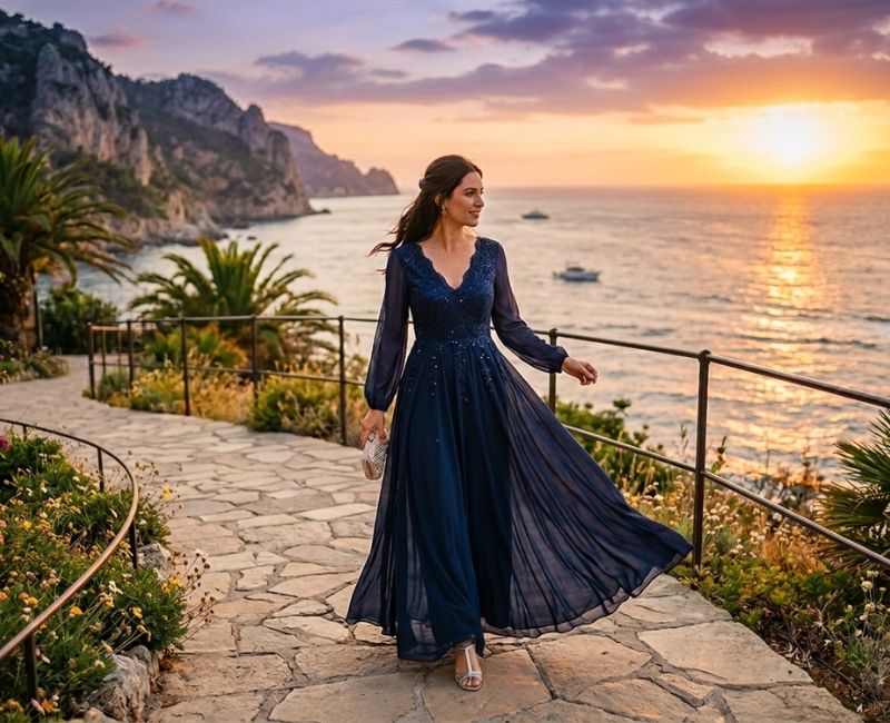 Casual floral maxi dress pehne aik khatoon ka floral view.