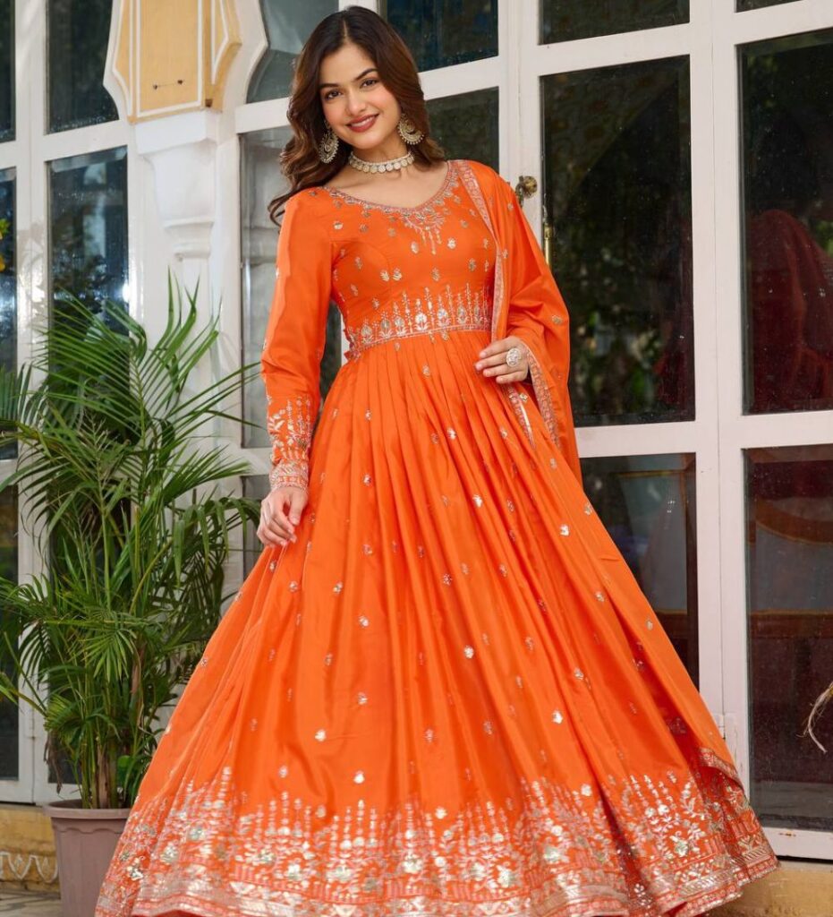 party wear orange dress for women stylish outfit for events and celebrations