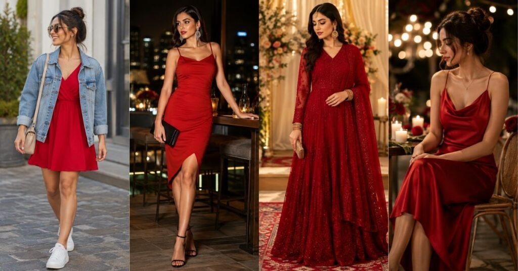 Red dress outfit ideas for different occasions for women