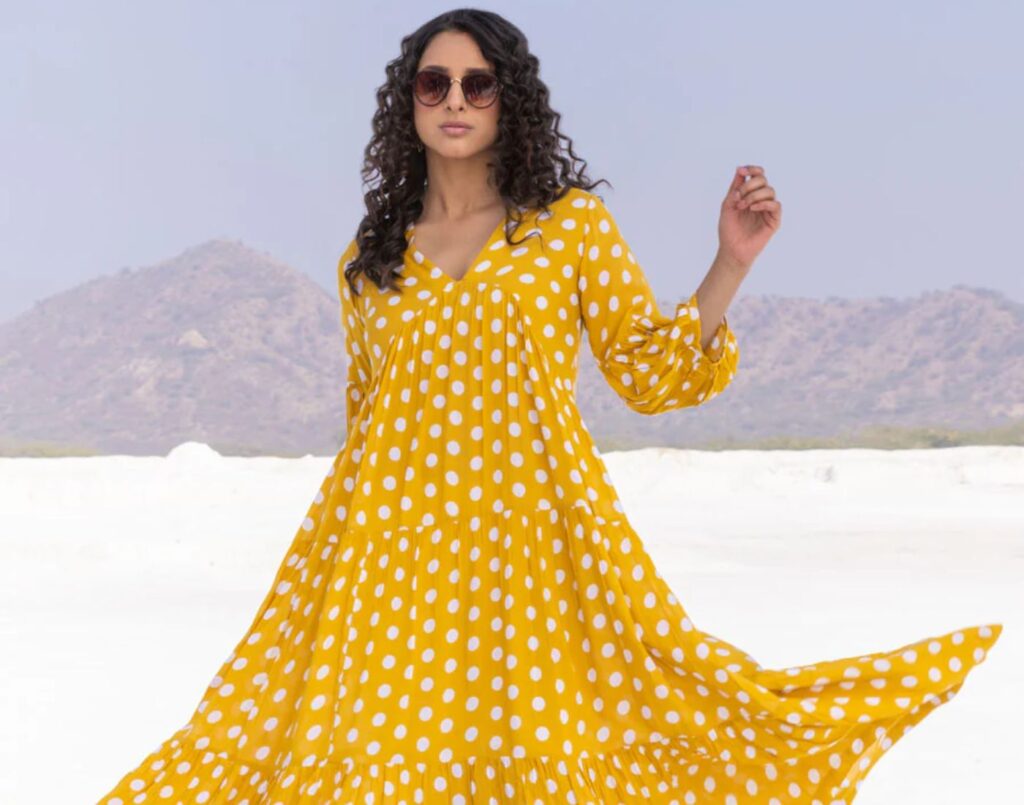 Yellow polka dot summer dresses