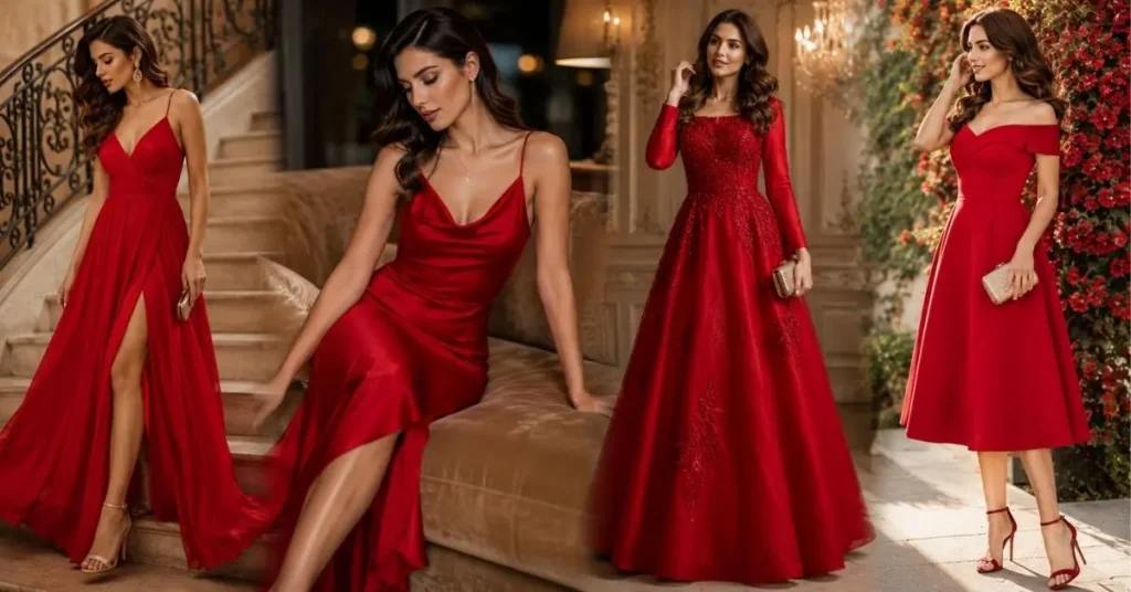 Elegant red dress representing bold, timeless, and stylish fashion for women.
