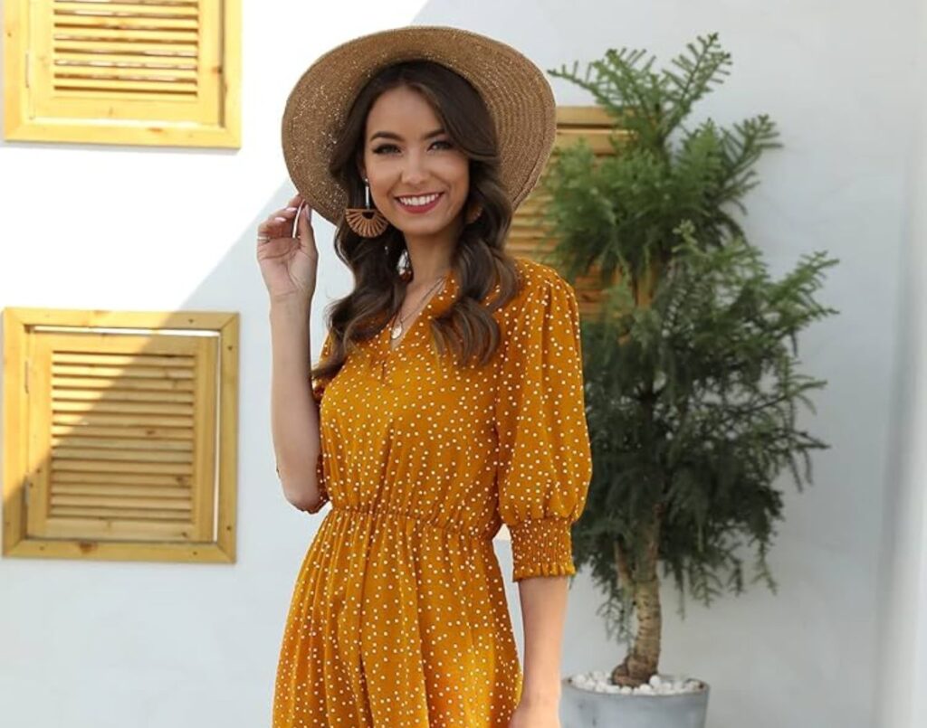 Winter dresses with yellow polka dots