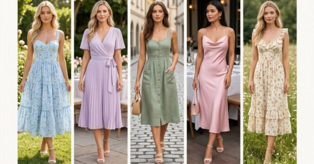 Stylish spring fashion look featuring a trendy outfit with light fabrics, soft seasonal colors, and elegant accessories perfect for warm weather styling.