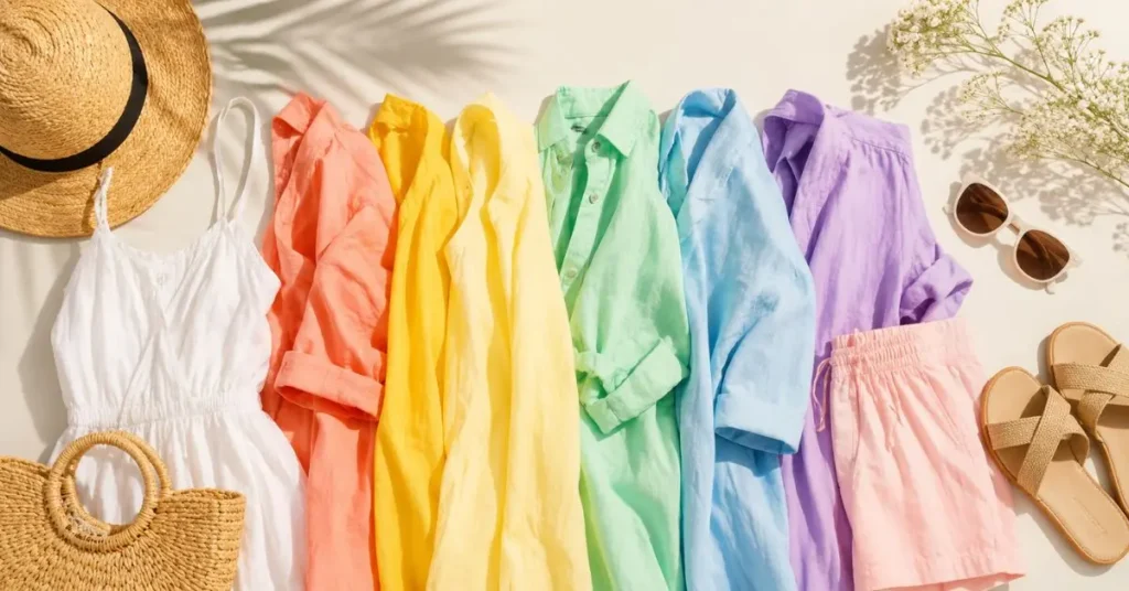 **Alt Text:**
Best Colors for Summer Fashion featuring pastel shades, soft neutrals, tropical bright hues, and classic white outfits that create fresh, stylish, and elegant warm-weather looks.