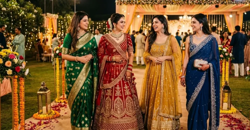 Best Indian Party Wear Outfits for Weddings and Festivals featuring elegant ethnic fashion, luxurious embroidered attire, stylish traditional ensembles, festive celebration looks, and glamorous Indian wedding party wear for special occasions.