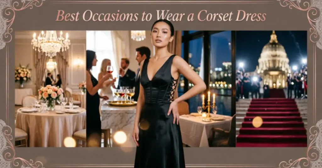 Best Occasions to Wear a Corset Dress - Stylish guide showing where to wear corset dresses: weddings, formal galas, cocktail parties, date nights, and special events with elegant venue inspiration