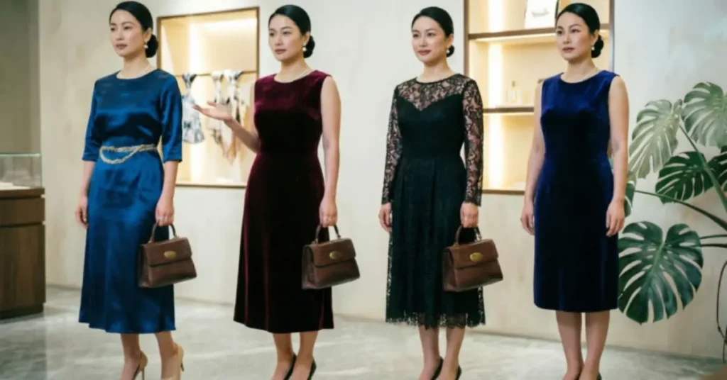 Common mistakes to avoid when choosing party wear, highlighting issues like wrong fit, poor fabric choice, over-accessorizing, and unsuitable color selection for elegant outfits.