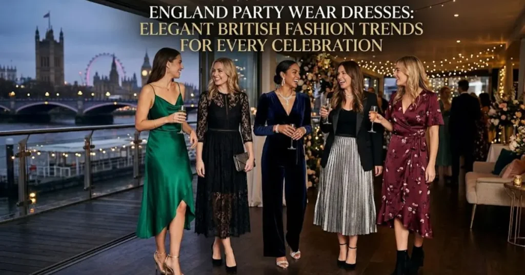 Elegant England Party Wear Dresses showcasing modern British fashion trends with luxurious fabrics, sophisticated designs, and stylish evening wear perfect for weddings, parties, and special celebrations.
