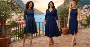 Navy blue dress for elegant women fashion style