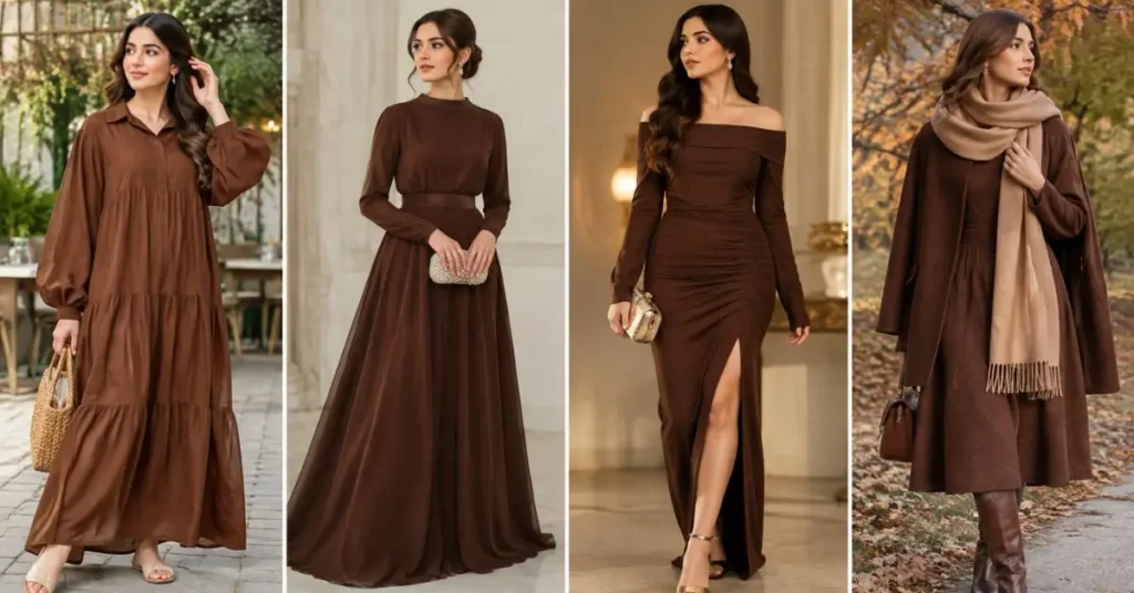 Popular brown dress styles featuring casual, formal, party, and seasonal looks in rich brown shades.