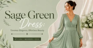 Elegant woman wearing a stylish sage green dress showcasing modern fashion trends and timeless feminine elegance outdoors