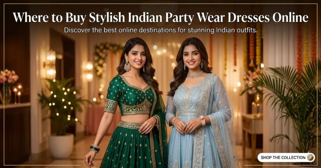 Where to Buy Stylish Indian Party Wear Dresses Online featuring trendy ethnic fashion stores, elegant festive outfits, designer traditional wear, online shopping for Indian party attire, and modern wedding fashion collections.