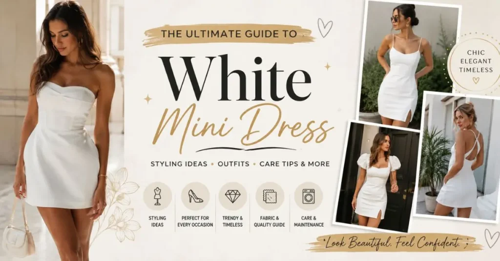 White mini dress styling guide featuring elegant outfit ideas and modern fashion looks