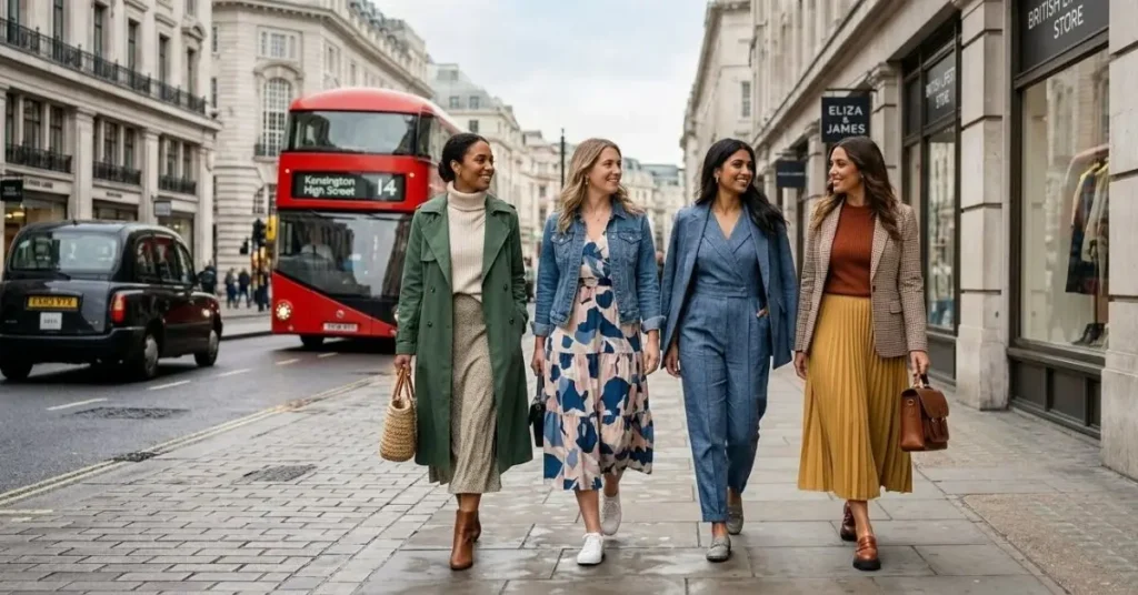 Elegant modern England fashion dresses 2026 showcasing contemporary British style with sophisticated tailoring, trendy silhouettes, premium fabrics, and timeless designs that are admired and worn worldwide for both casual and formal occasions.