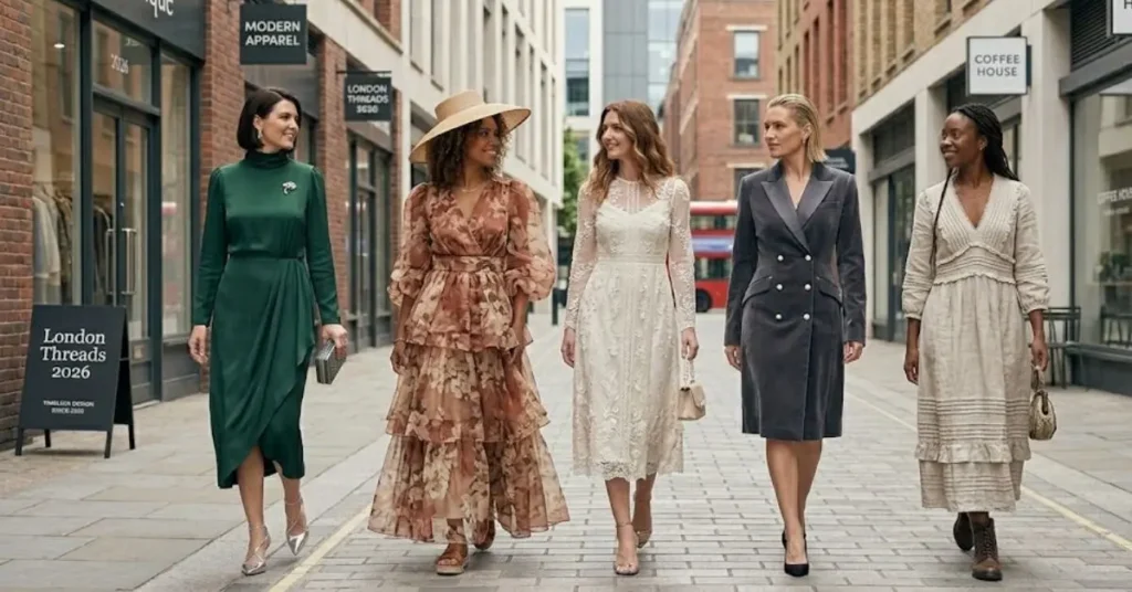 A stylish representation of modern England fashion dresses 2026 highlighting their timeless appeal through elegant silhouettes, classic tailoring, high-quality fabrics, and versatile designs that remain fashionable across changing trends and occasions.
