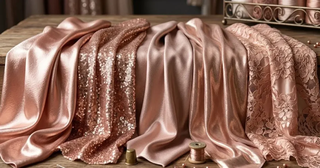 Best fabrics for a rose gold dress including silk, satin, chiffon, and velvet for elegant and stylish outfits.