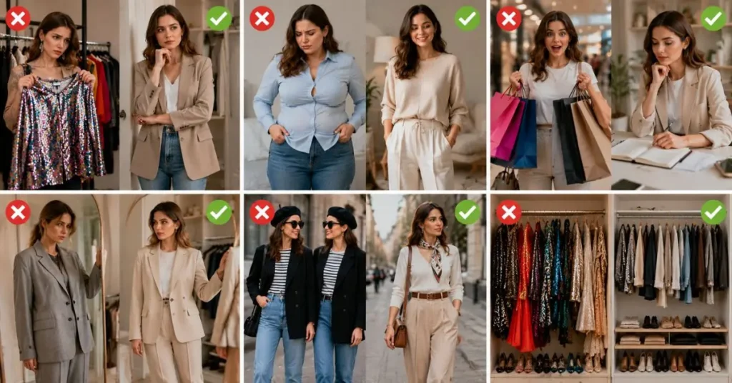 Fashion care and styling mistakes to avoid, including improper washing, poor storage, mixing fabrics incorrectly, neglecting stain treatment, and overusing delicate garments leading to damage.