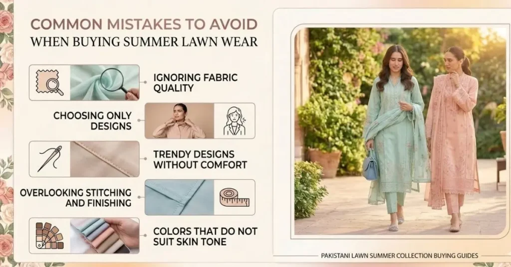 Common mistakes to avoid when buying Pakistani lawn wear for summer.