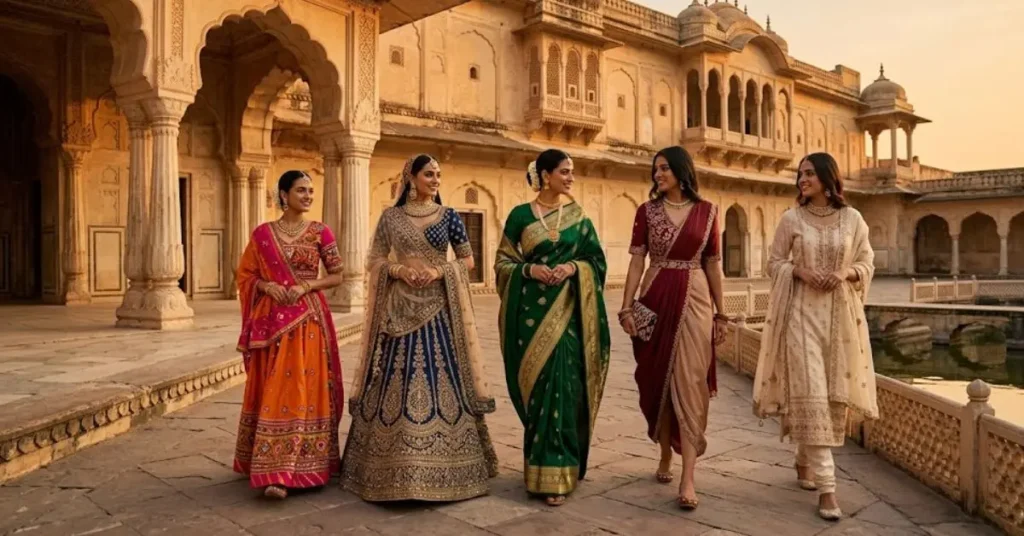 Traditional South Asian fashion showcasing historical craftsmanship, cultural heritage, intricate embroidery, rich textiles, and timeless design influences that have shaped modern ethnic style.