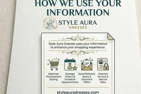 How We Use Your Information section on StyleAuraDresses privacy policy explaining data usage and protection