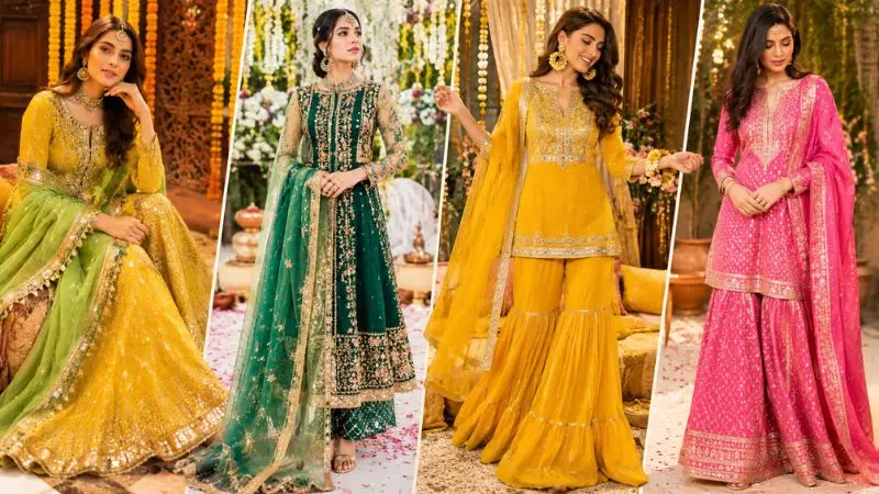 Modern Mehndi fashion trends for 2026 showcasing stylish bridal and festive outfits including lehengas, shararas, fusion wear, pastel tones, floral embroidery, and contemporary ethnic designs for wedding celebra