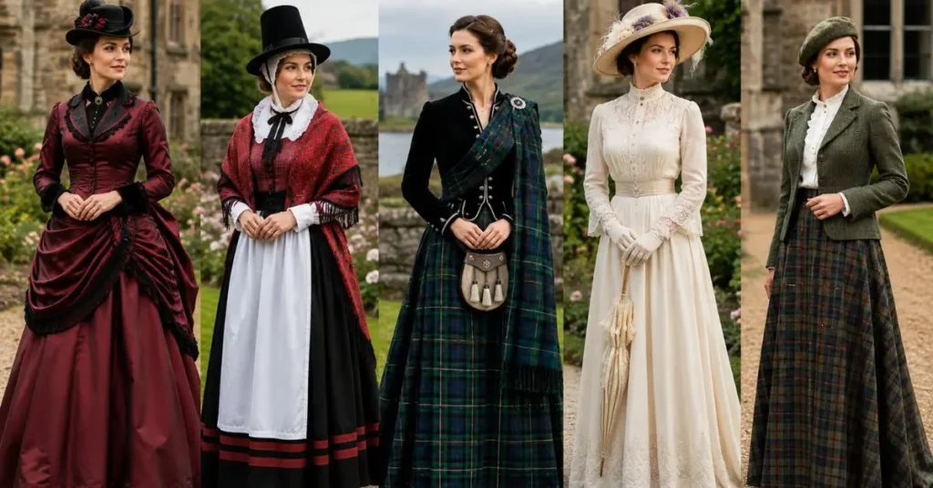Popular Traditional United Kingdom Dresses for women featuring elegant British heritage clothing and timeless cultural fashion styles.