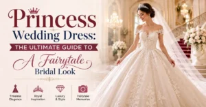 Elegant Princess Wedding Dress featuring a luxurious ball gown silhouette, delicate lace details, royal-inspired design, and a fairytale bridal look in a grand wedding setting.