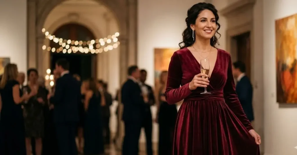 Elegant maroon dress showcasing timeless style, rich color, and sophisticated fashion appeal for any occasion.