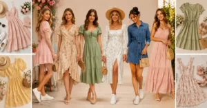 Cute dresses style guide featuring A-line, wrap, midi, maxi, mini, and shirt dresses for every season and occasion