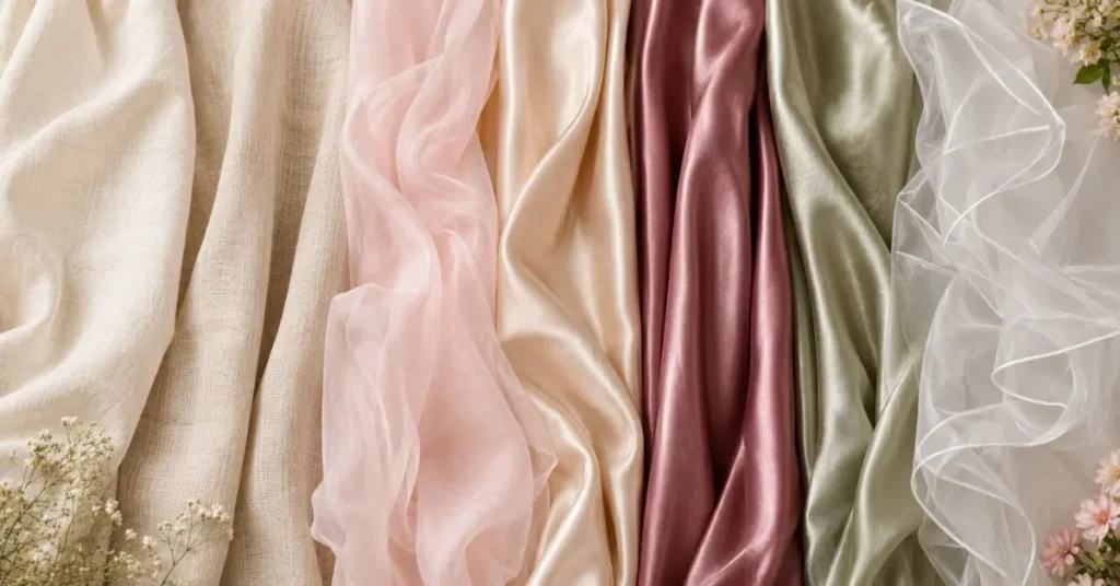 Premium cotton, linen, chiffon, satin, silk, and organza fabrics commonly used to create elegant puff sleeve dresses for every occasion.