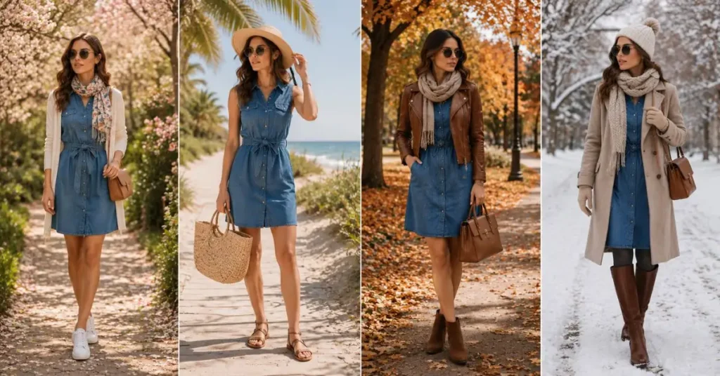 Best seasons to wear a jean dress with stylish denim outfit ideas for spring, summer, autumn, and winter