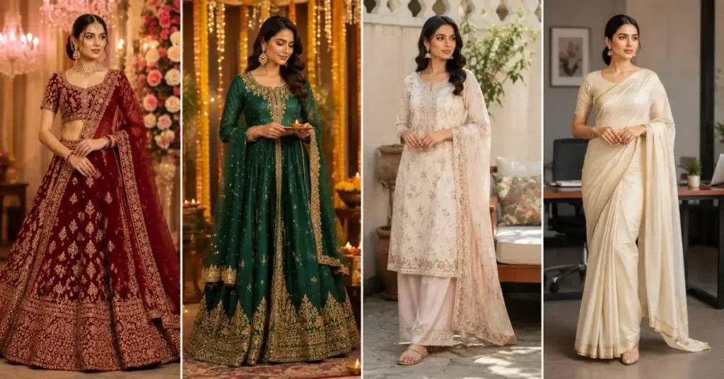 How to style desi dresses for women for weddings, festivals, casual outings, and office wear with elegant accessories.