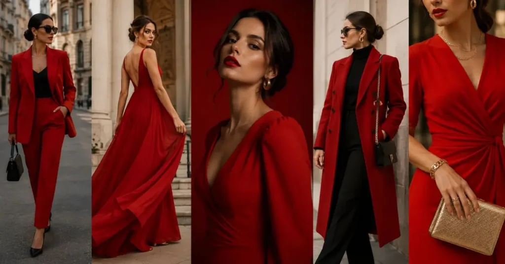 Confident woman wearing a timeless red outfit with elegant styling, showcasing why a red dress remains a classic fashion choice for every season and occasion.