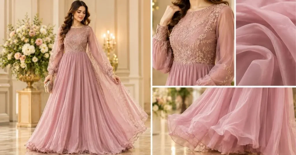 Comfortable chiffon fancy dress with lightweight layers and a flowing silhouette for long events