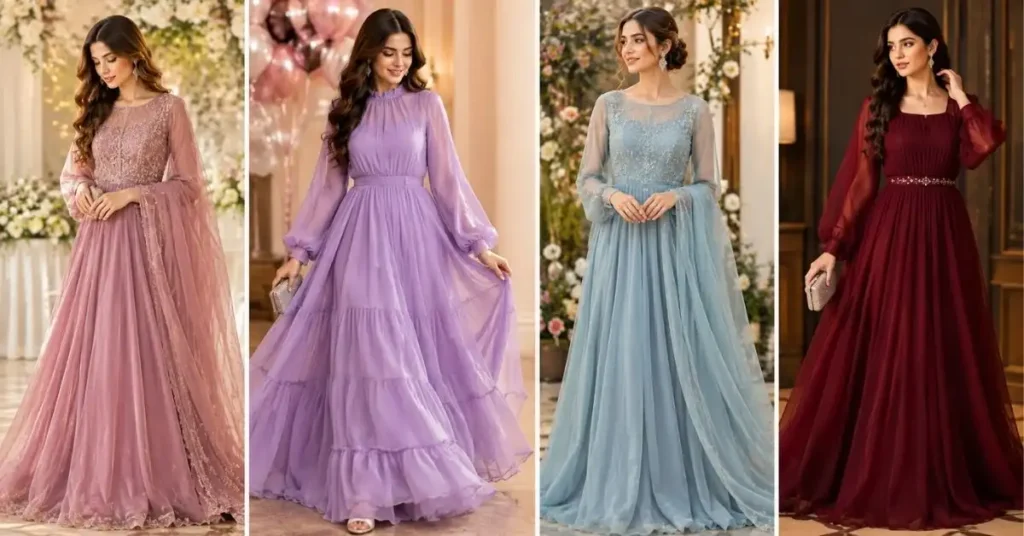 Chiffon fancy dresses styled elegantly for different special occasions