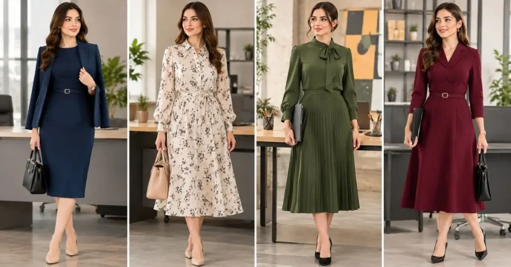 Best work dresses for corporate, business casual, creative, and client-facing offices