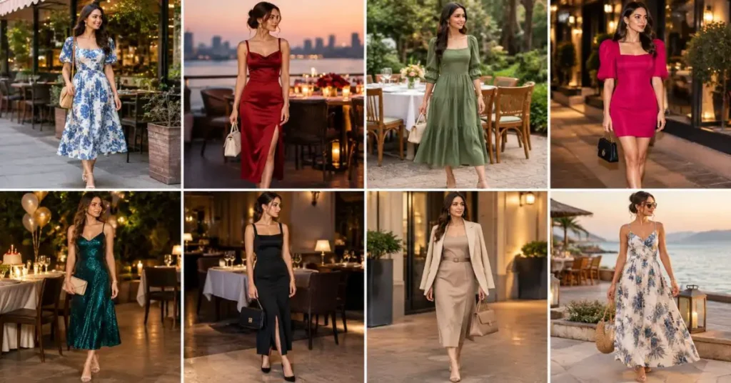 Best going out to dinner dresses for different occasions, featuring elegant women’s dinner outfits for casual meals, date nights, birthdays, fine dining, business dinners, and resort evenings.