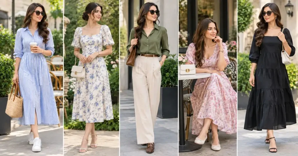 Elegant classy dresses for ladies styled for casual outings, including brunch, shopping, lunch, and relaxed daytime gatherings.
