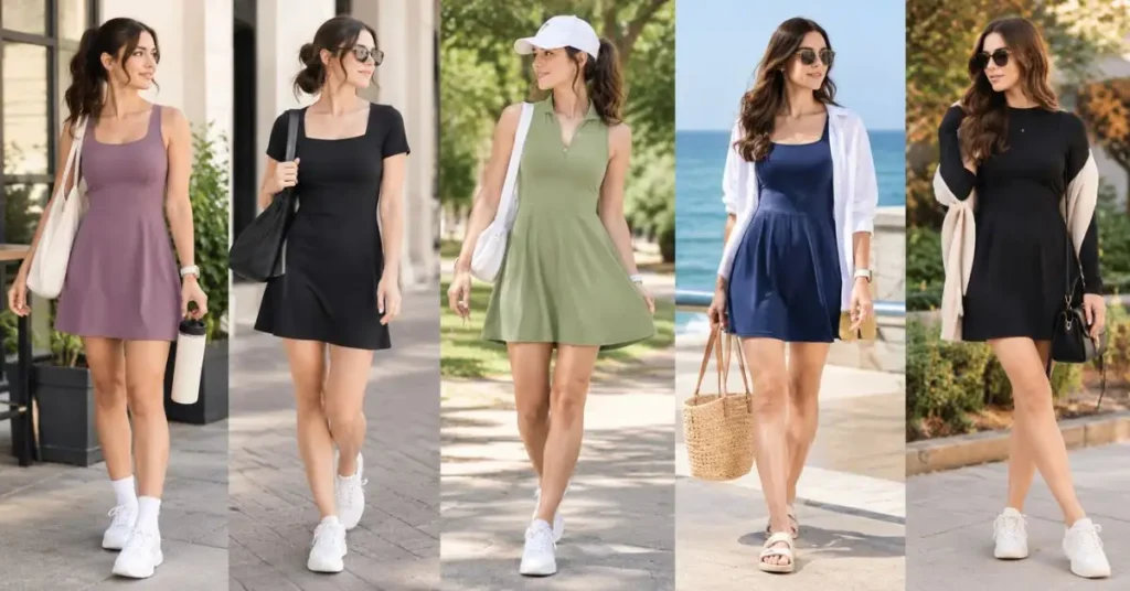 Halara dress styled in comfortable sporty-chic outfits for everyday fashion