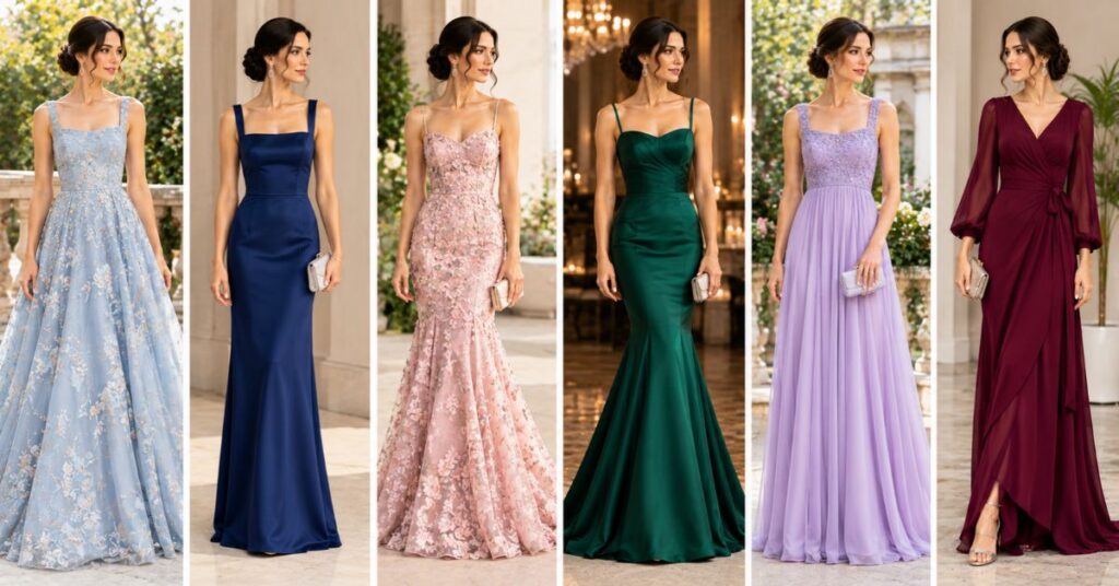 Mac Duggal dresses in A-line, column, fit-and-flare, mermaid, empire waist, and wrap-inspired silhouettes for elegant formal occasions.