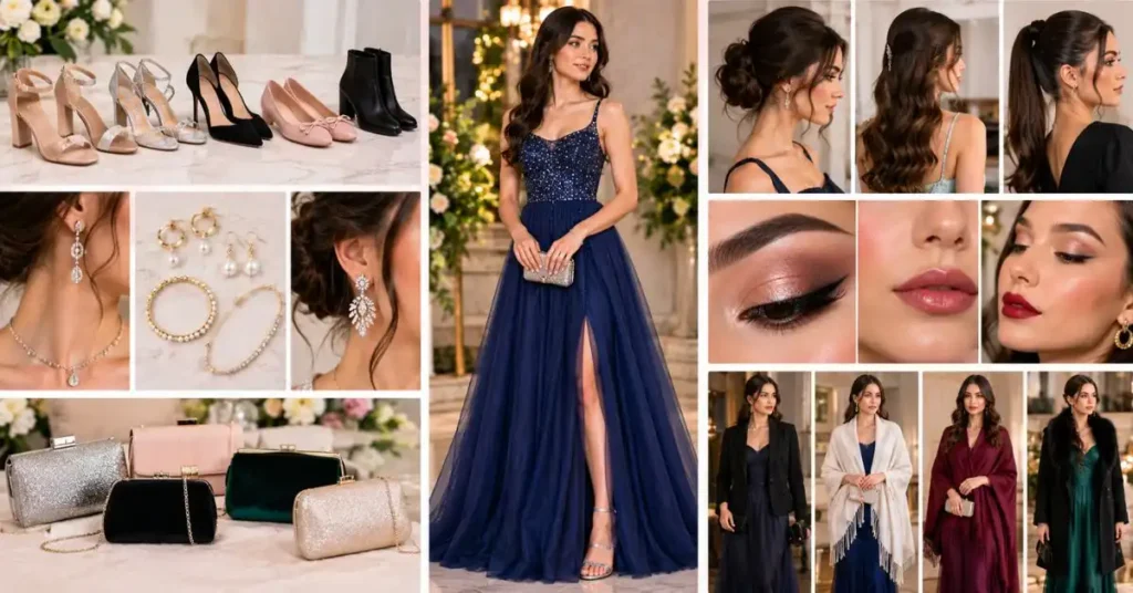How to style your Hoco dress with elegant shoes, jewelry, handbags, hairstyles, makeup, and outer layers for a polished homecoming look.