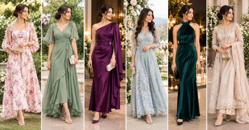 Wedding and special occasion styles featuring classy dresses for ladies in elegant floral, pastel, jewel-tone, and traditional formal looks.
